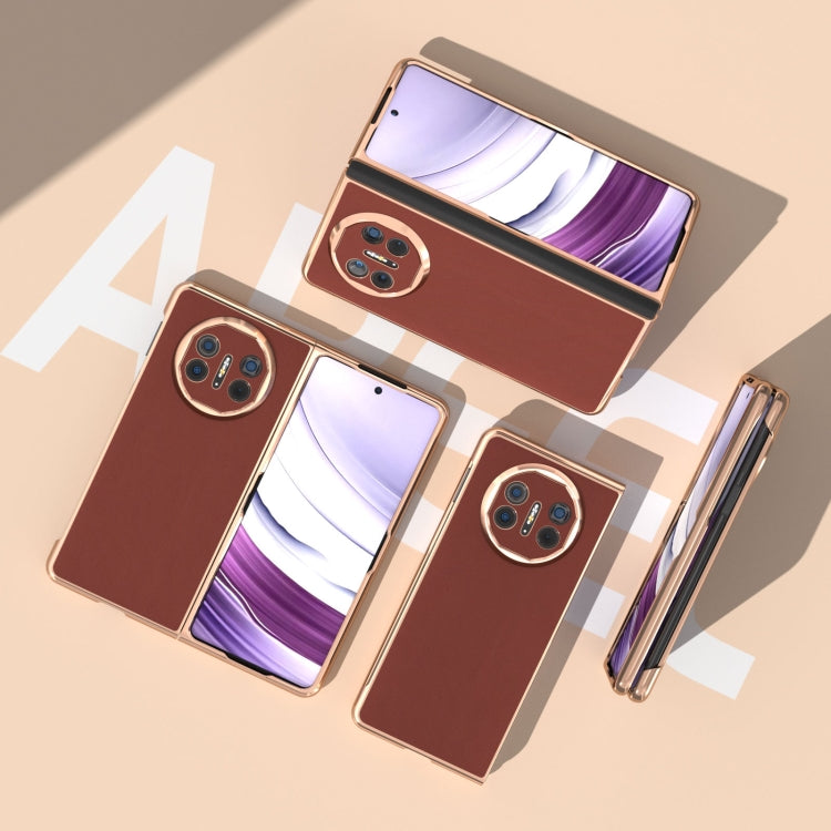 For Huawei Mate X5 Genuine Leather Silk Series Nano Plating Phone Case(Coffee) - Huawei Cases by PMC TechLife | Online Shopping South Africa | PMC TechLife | Buy Now Pay Later Mobicred