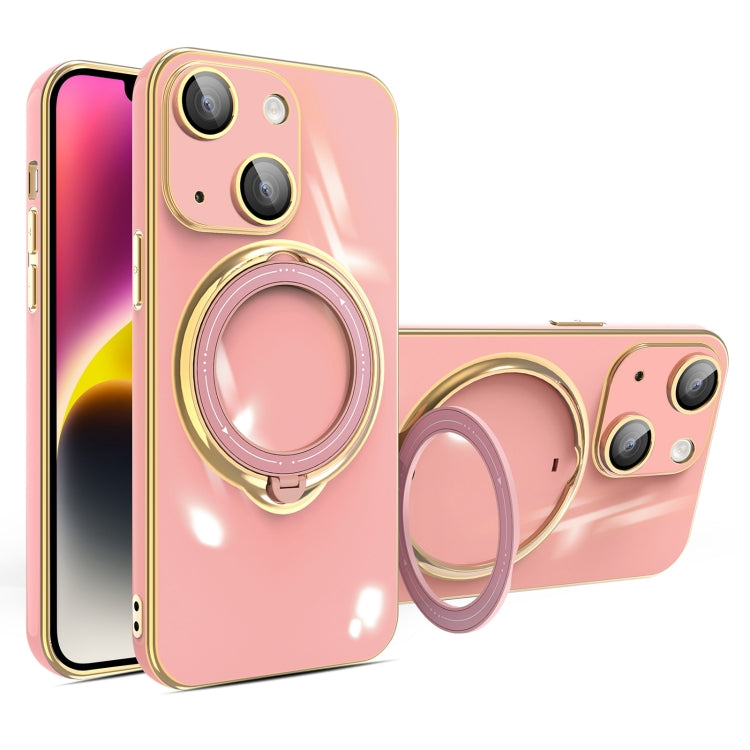 For iPhone 14 Plus Multifunction Electroplating MagSafe Holder Phone Case(Pink) - iPhone 14 Plus Cases by PMC TechLife | Online Shopping South Africa | PMC TechLife
