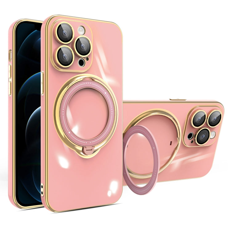 For iPhone 12 Pro Max Multifunction Electroplating MagSafe Holder Phone Case(Pink) - iPhone 12 Pro Max Cases by PMC TechLife | Online Shopping South Africa | PMC TechLife
