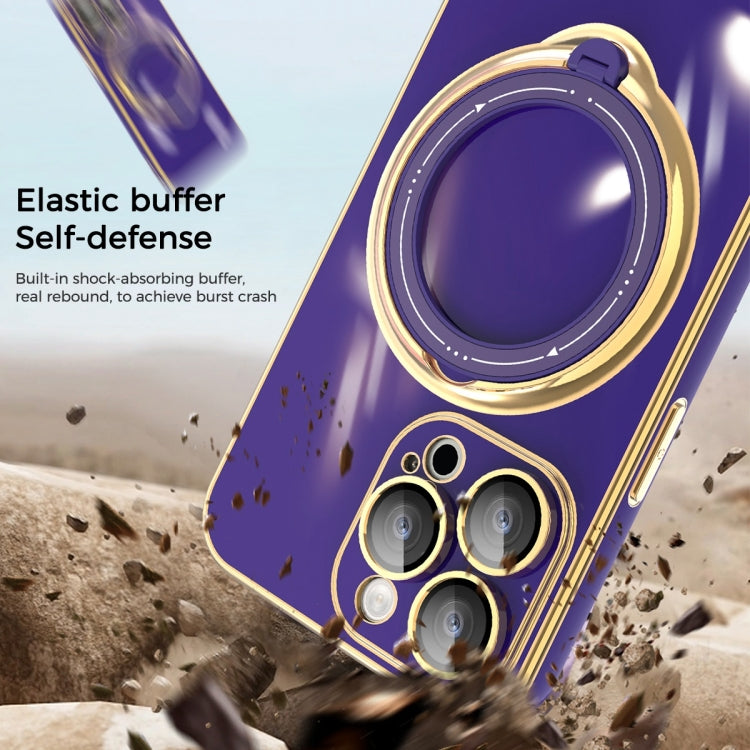 For iPhone 11 Pro Multifunction Electroplating MagSafe Holder Phone Case(Dark Purple) - iPhone 11 Pro Cases by PMC TechLife | Online Shopping South Africa | PMC TechLife