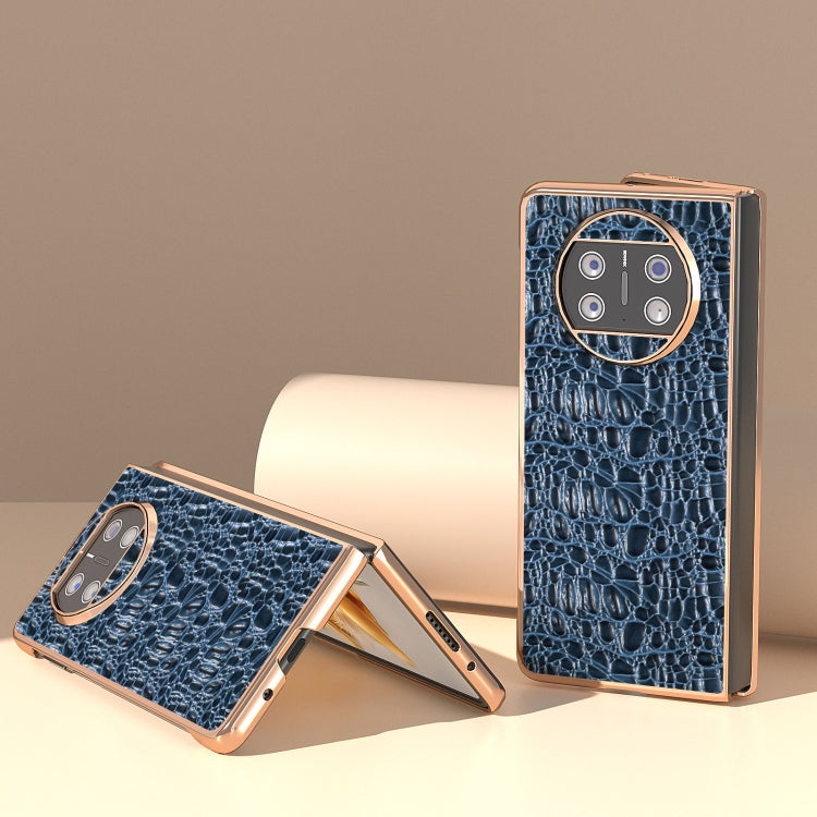 For Huawei Mate X3 Nano Plating Genuine Leather Sky Series Phone Case(Blue) - Huawei Cases by PMC TechLife | Online Shopping South Africa | PMC TechLife | Buy Now Pay Later Mobicred