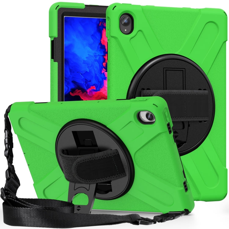 For Lenovo Tab P11 Silicone Hybrid PC Tablet Case with Grip & Shoulder Strap(Green) - Lenovo by PMC Jewellery | Online Shopping South Africa | PMC Jewellery | Buy Now Pay Later Mobicred