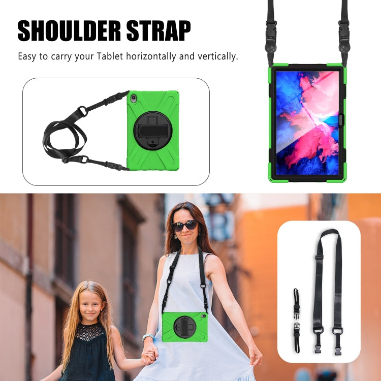For Lenovo Tab P11 Silicone Hybrid PC Tablet Case with Grip & Shoulder Strap(Green) - Lenovo by PMC Jewellery | Online Shopping South Africa | PMC Jewellery | Buy Now Pay Later Mobicred