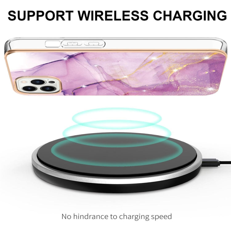 Electroplating Marble Pattern Dual-side IMD TPU Shockproof Phone Case For iPhone 16 Pro Max(Purple 001) - iPhone 16 Pro Max Cases by PMC TechLife | Online Shopping South Africa | PMC TechLife | Buy Now Pay Later Mobicred