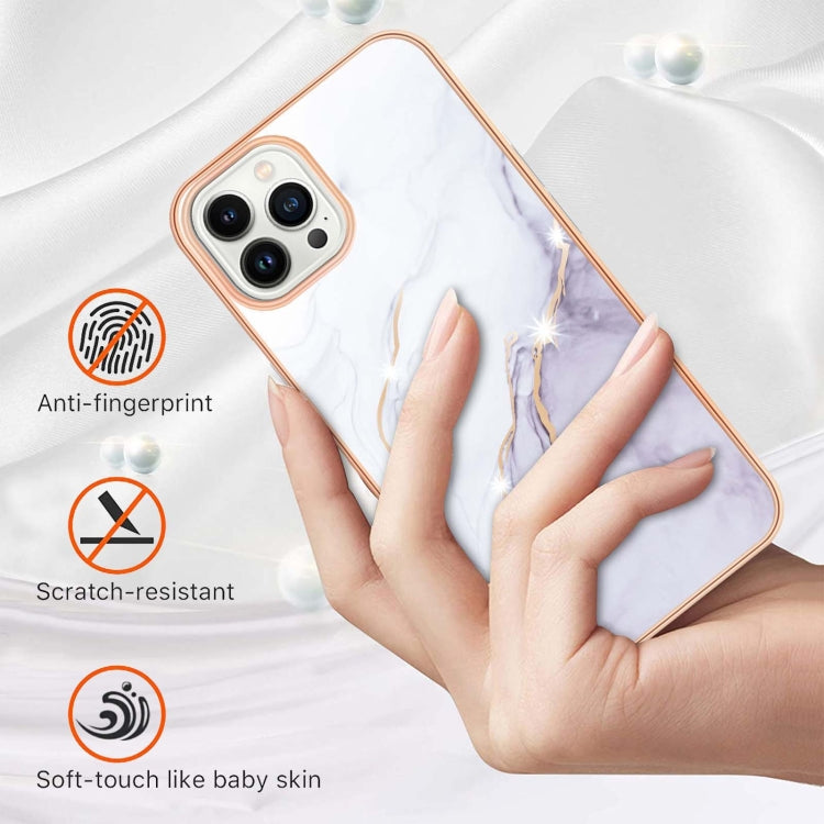 Electroplating Marble Pattern Dual-side IMD TPU Shockproof Phone Case For iPhone 16 Pro(White 006) - iPhone 16 Pro Cases by PMC TechLife | Online Shopping South Africa | PMC TechLife | Buy Now Pay Later Mobicred