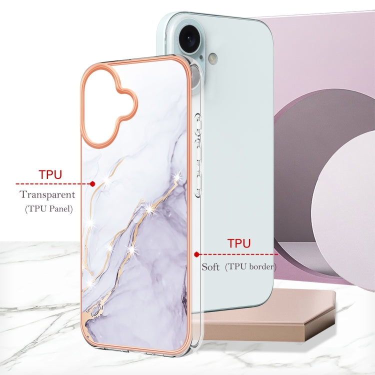 For iPhone 16 Electroplating Marble Pattern Dual-side IMD TPU Shockproof Phone Case (White 006) - iPhone 16 Cases by PMC TechLife | Online Shopping South Africa | PMC TechLife | Buy Now Pay Later Mobicred