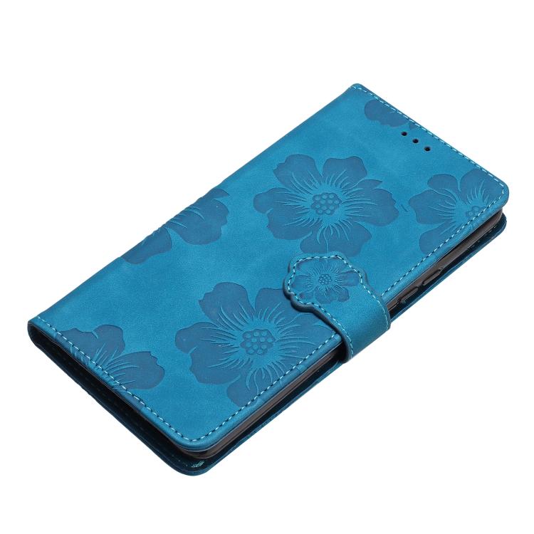 For iPhone 16e Flower Embossing Pattern Leather Phone Case(Blue) - iPhone 16e Cases by PMC TechLife | Online Shopping South Africa | PMC TechLife | Buy Now Pay Later Mobicred