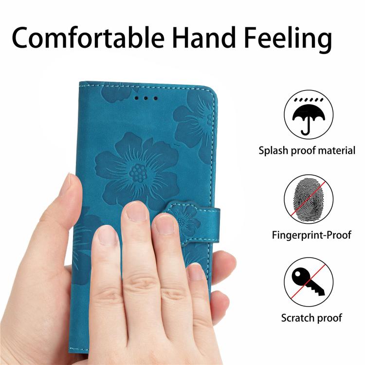 For iPhone 16e Flower Embossing Pattern Leather Phone Case(Blue) - iPhone 16e Cases by PMC TechLife | Online Shopping South Africa | PMC TechLife | Buy Now Pay Later Mobicred