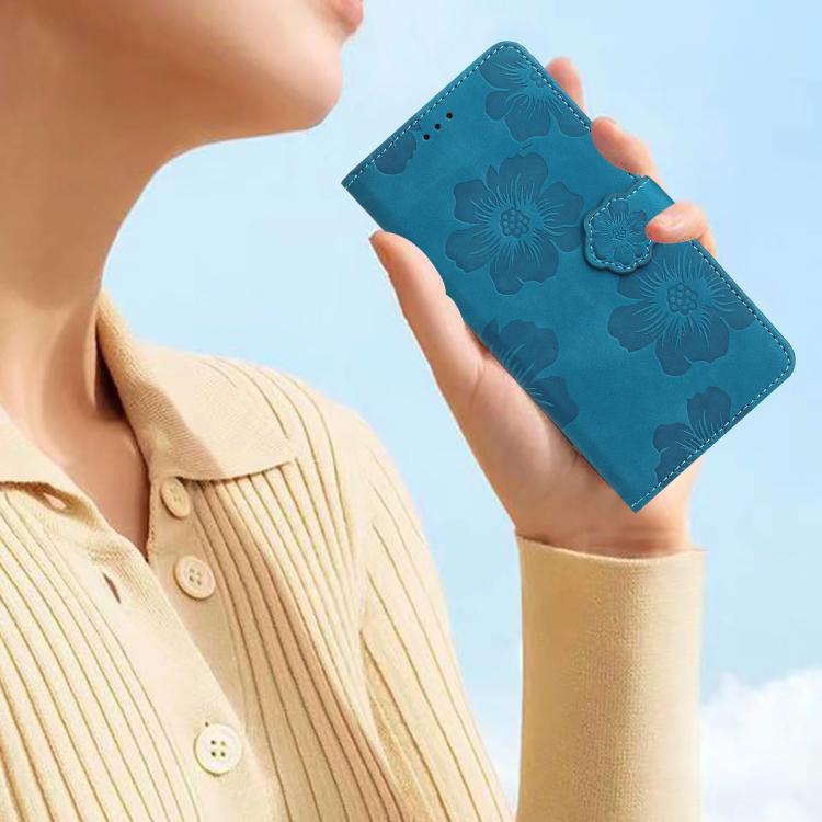 For iPhone 16e Flower Embossing Pattern Leather Phone Case(Blue) - iPhone 16e Cases by PMC TechLife | Online Shopping South Africa | PMC TechLife | Buy Now Pay Later Mobicred