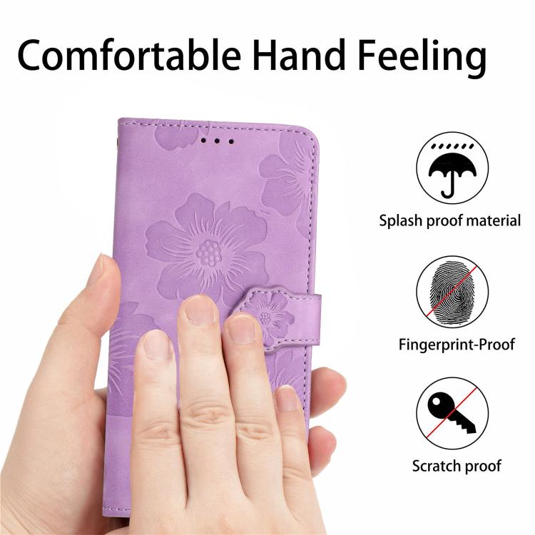 For iPhone 16e Flower Embossing Pattern Leather Phone Case(Purple) - iPhone 16e Cases by PMC TechLife | Online Shopping South Africa | PMC TechLife | Buy Now Pay Later Mobicred