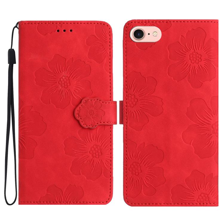For iPhone 16e Flower Embossing Pattern Leather Phone Case(Red) - iPhone 16e Cases by PMC TechLife | Online Shopping South Africa | PMC TechLife | Buy Now Pay Later Mobicred