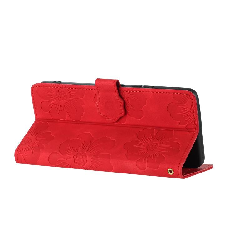 For iPhone 16e Flower Embossing Pattern Leather Phone Case(Red) - iPhone 16e Cases by PMC TechLife | Online Shopping South Africa | PMC TechLife | Buy Now Pay Later Mobicred