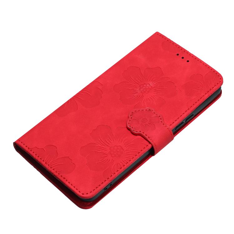 For iPhone 16e Flower Embossing Pattern Leather Phone Case(Red) - iPhone 16e Cases by PMC TechLife | Online Shopping South Africa | PMC TechLife | Buy Now Pay Later Mobicred