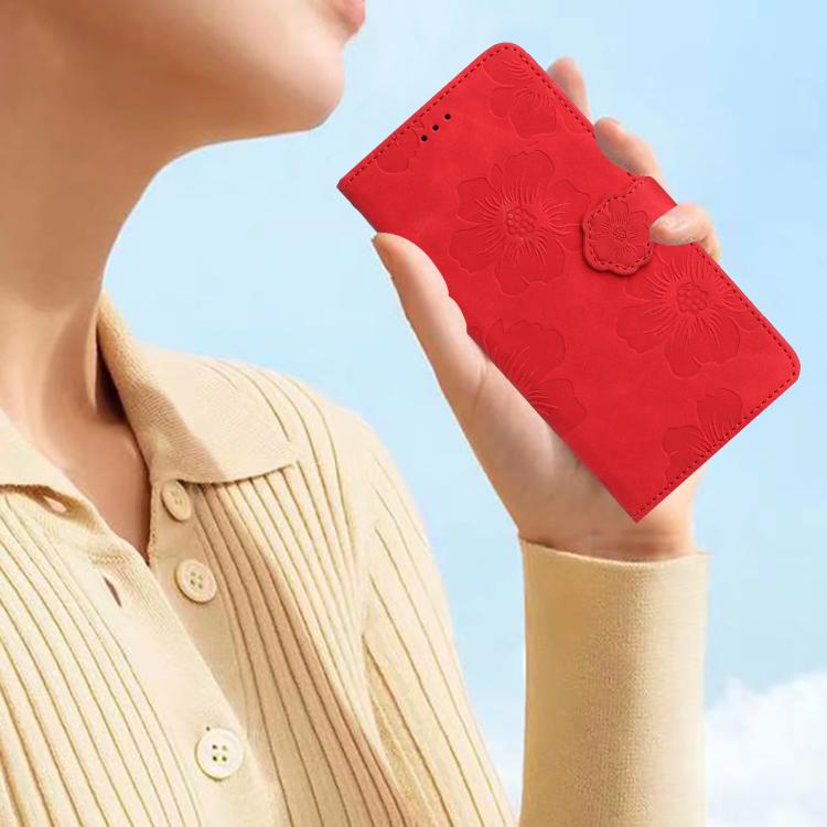 For iPhone 16e Flower Embossing Pattern Leather Phone Case(Red) - iPhone 16e Cases by PMC TechLife | Online Shopping South Africa | PMC TechLife | Buy Now Pay Later Mobicred