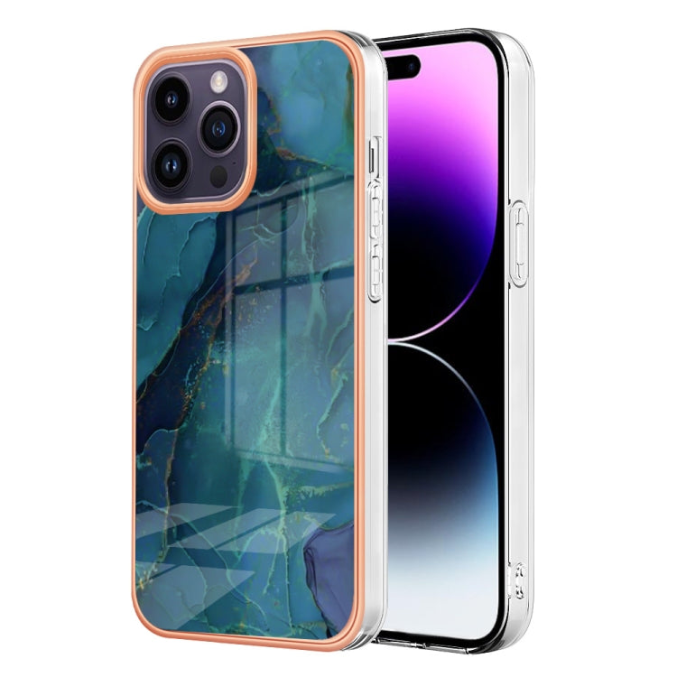 For iPhone 16 Pro Max Electroplating Marble Dual-side IMD Phone Case(Green 017) - iPhone 16 Pro Max Cases by PMC TechLife | Online Shopping South Africa | PMC TechLife | Buy Now Pay Later Mobicred