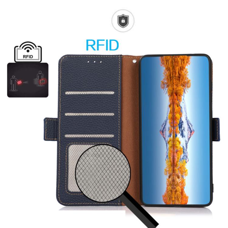 For OnePlus Ace 5 Pro / Ace 5 / 13R KHAZNEH Side-Magnetic Litchi Genuine Leather RFID Phone Case(Blue) - free shipping - PMC TechLife - Order now!