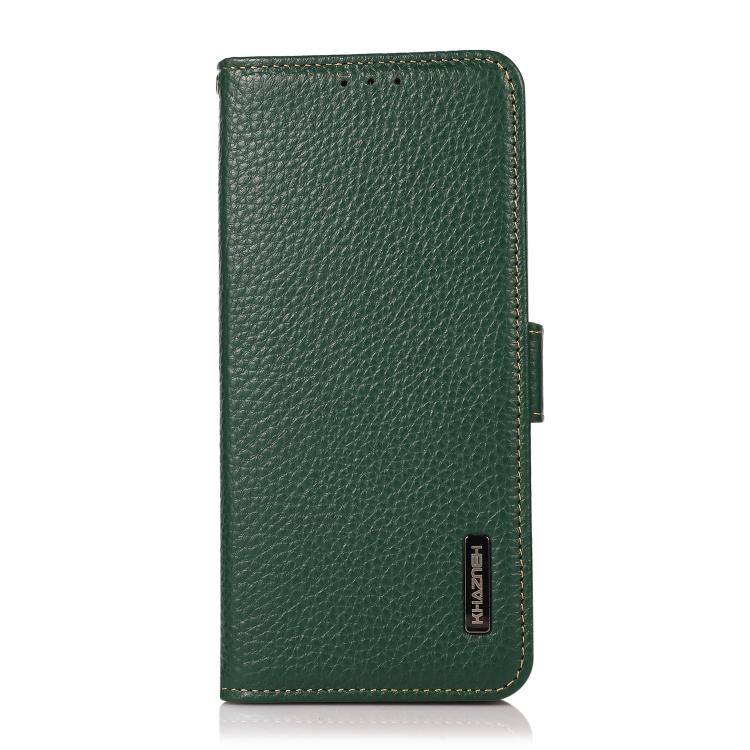 For OnePlus Ace 5 Pro / Ace 5 / 13R KHAZNEH Side-Magnetic Litchi Genuine Leather RFID Phone Case(Green) - OnePlus Cases by PMC TechLife | Online Shopping South Africa | PMC TechLife | Buy Now Pay Later Mobicred