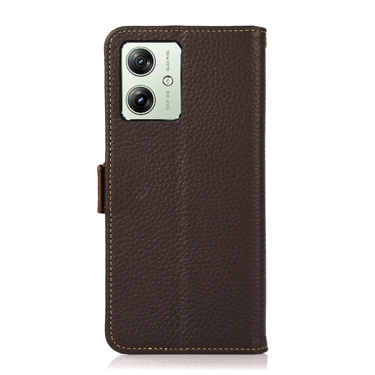 For Motorola Moto G54 5G KHAZNEH Side-Magnetic Litchi Genuine Leather RFID Phone Case(Brown) - Motorola Cases by PMC TechLife | Online Shopping South Africa | PMC TechLife | Buy Now Pay Later Mobicred