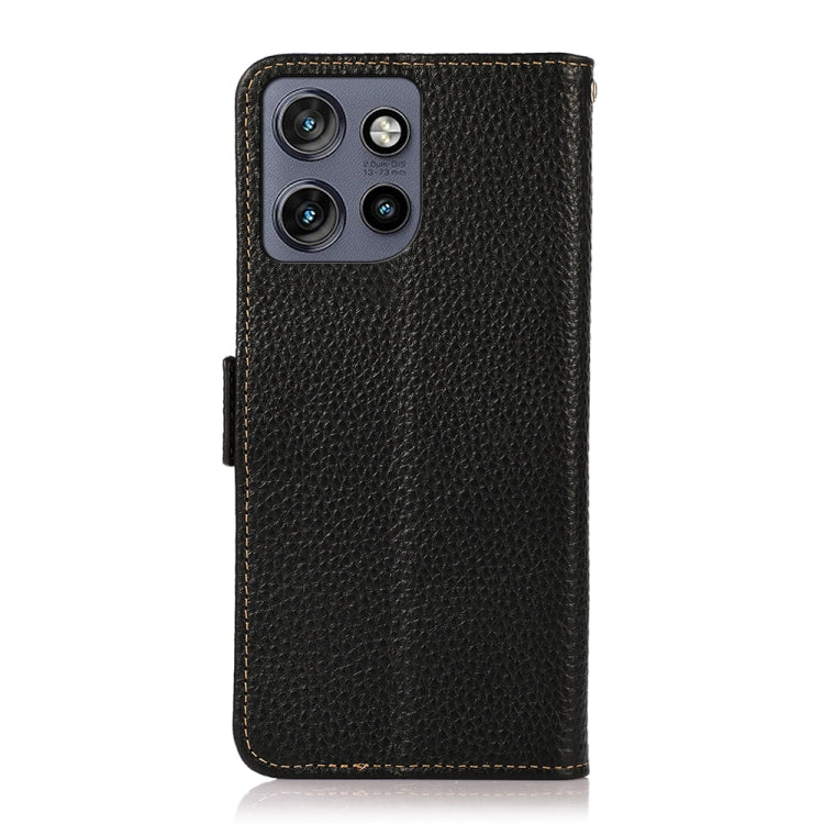 For Motorola Edge 50 Neo 5G / Moto S50 5G KHAZNEH Side-Magnetic Litchi Genuine Leather RFID Phone Case(Black) - Motorola Cases by PMC TechLife | Online Shopping South Africa | PMC TechLife | Buy Now Pay Later Mobicred