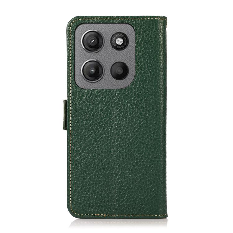 For Motorola Moto G15 4G / G05 KHAZNEH Side-Magnetic Litchi Genuine Leather RFID Phone Case(Green) - Motorola Cases by PMC TechLife | Online Shopping South Africa | PMC TechLife | Buy Now Pay Later Mobicred