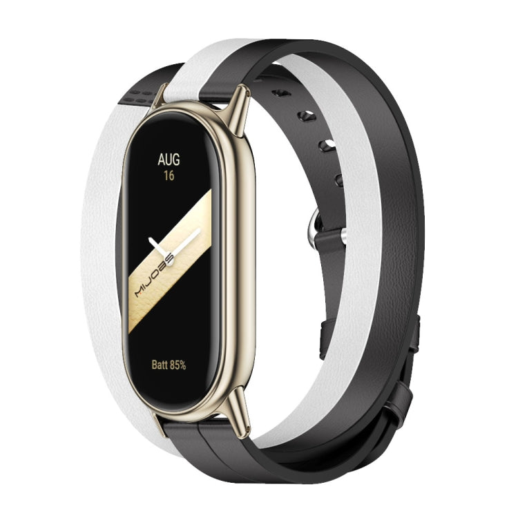 For Xiaomi Mi Band 8 / 9 / 9 NFC Mijobs Double-Loop Leather Watch Band(Black+White+Light Gold) - free shipping - PMC TechLife - Order now!