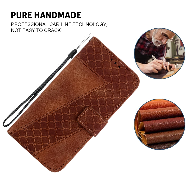 For iPhone 16 Seven-shaped Embossed Leather Phone Case(Brown) - iPhone 16 Cases by PMC TechLife | Online Shopping South Africa | PMC TechLife | Buy Now Pay Later Mobicred