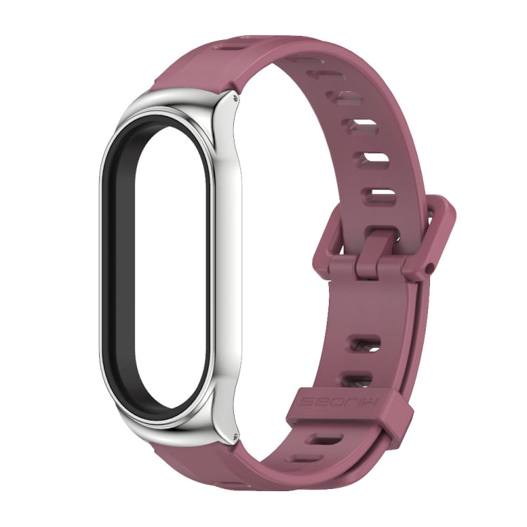 For Xiaomi Mi Band 8 Mijobs CS Case Flat Hole Silicone Watch Band(Wine Red Silver) - free shipping - PMc TechLife - Order now!