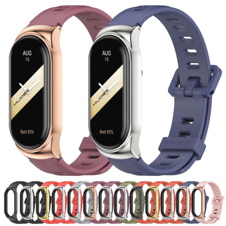 For Xiaomi Mi Band 8 Mijobs CS Case Flat Hole Silicone Watch Band(Wine Red Silver) - free shipping - PMc TechLife - Order now!