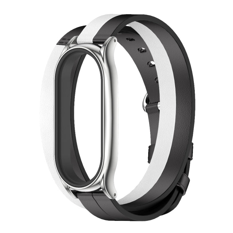 For Xiaomi Mi Band 6 / 5 / 4 / 3 Mijobs Plus Case Double-Loop Leather Watch Band(Black+White+Silver) - free shipping - PMc TechLife - Order now!