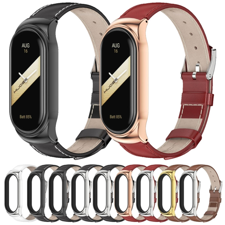 For Xiaomi Mi Band 8 Mijobs CS Case Genuine Leather Top Layer Cowhide Watch Band(Red Rose Gold) - free shipping - PMc TechLife - Order now!