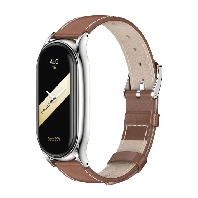 For Xiaomi Mi Band 8 Mijobs Plus Case Genuine Leather Watch Band(Brown Silver) - free shipping - PMc TechLife - Order now!