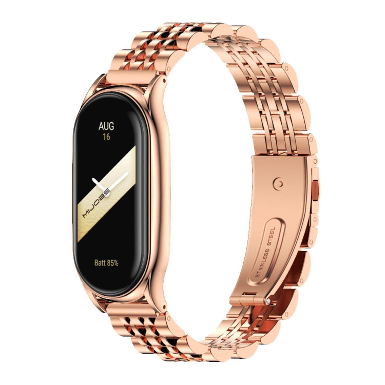 For Xiaomi Mi Band 8 Mijobs Plus Case Seven Bead Metal Stainless Steel Watch Band(Rose Gold) - free shipping - PMc TechLife - Order now!