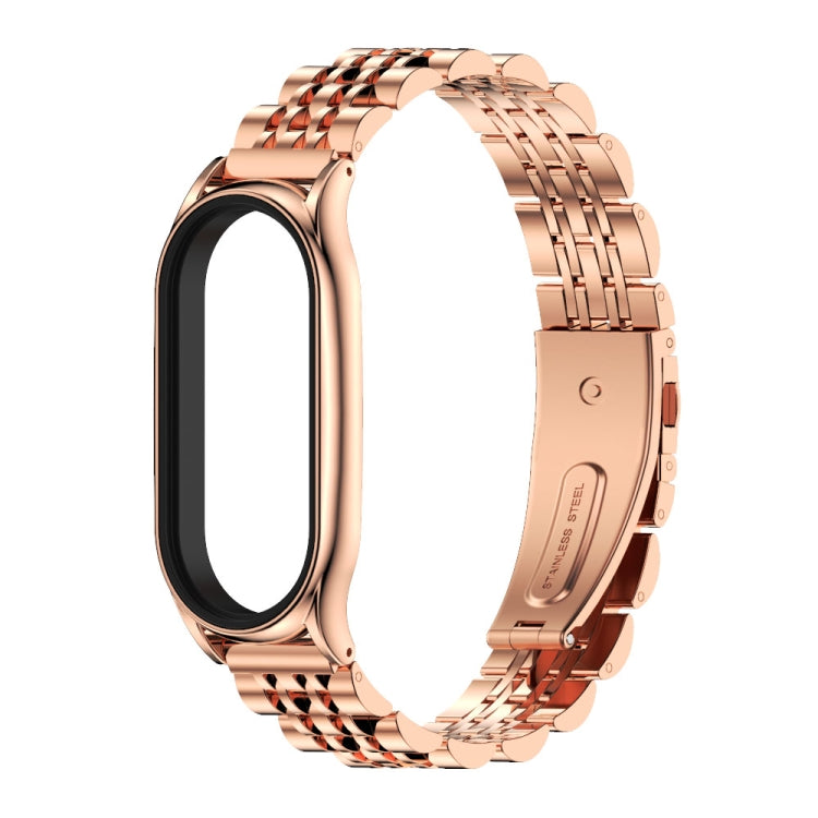 For Xiaomi Mi Band 8 Mijobs Plus Case Seven Bead Metal Stainless Steel Watch Band(Rose Gold) - free shipping - PMc TechLife - Order now!