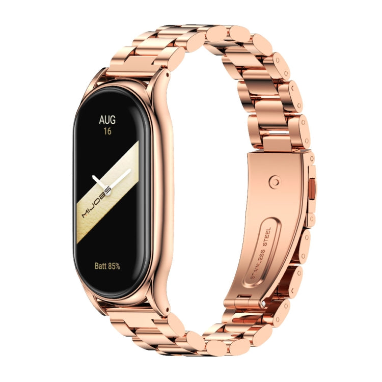 For Xiaomi Mi Band 8 Mijobs Plus Case Three Bead Metal Stainless Steel Watch Band(Rose Gold) - free shipping - PMc TechLife - Order now!