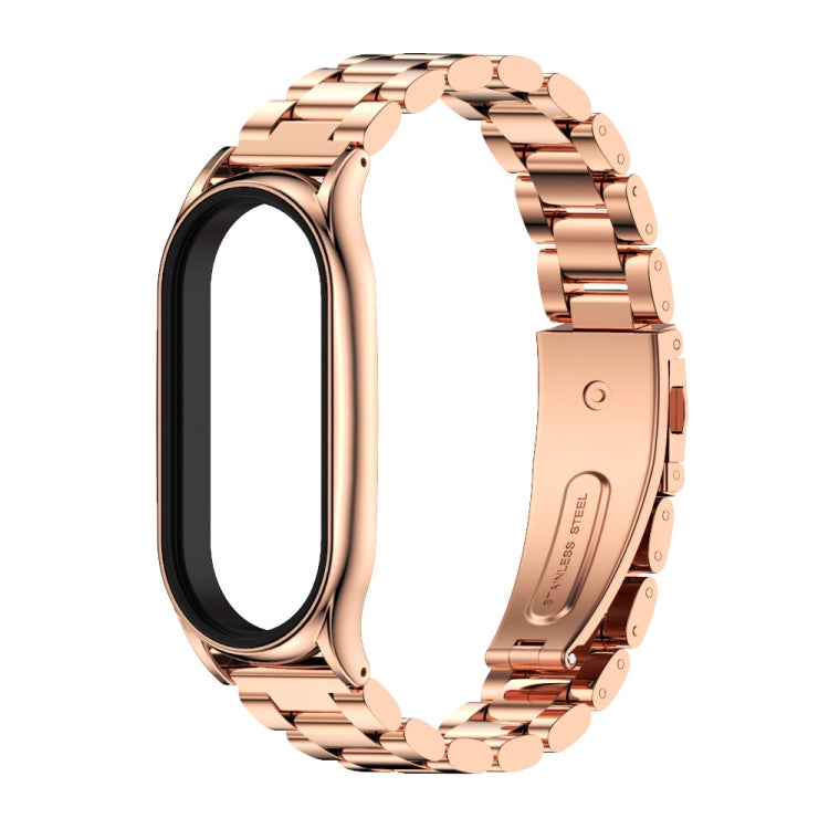 For Xiaomi Mi Band 8 Mijobs Plus Case Three Bead Metal Stainless Steel Watch Band(Rose Gold) - free shipping - PMc TechLife - Order now!
