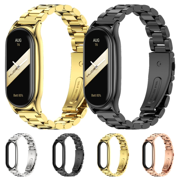 For Xiaomi Mi Band 8 Mijobs Plus Case Three Bead Metal Stainless Steel Watch Band(Black) - free shipping - PMc TechLife - Order now!