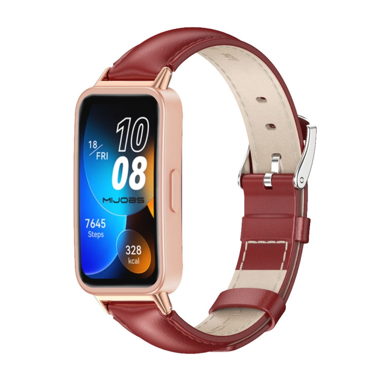 For Huawei Band 8 / 9 / 10 Mijobs Cowhide Leather Watch Band(Red Rose Gold) - free shipping - PMC TechLife - Order now!