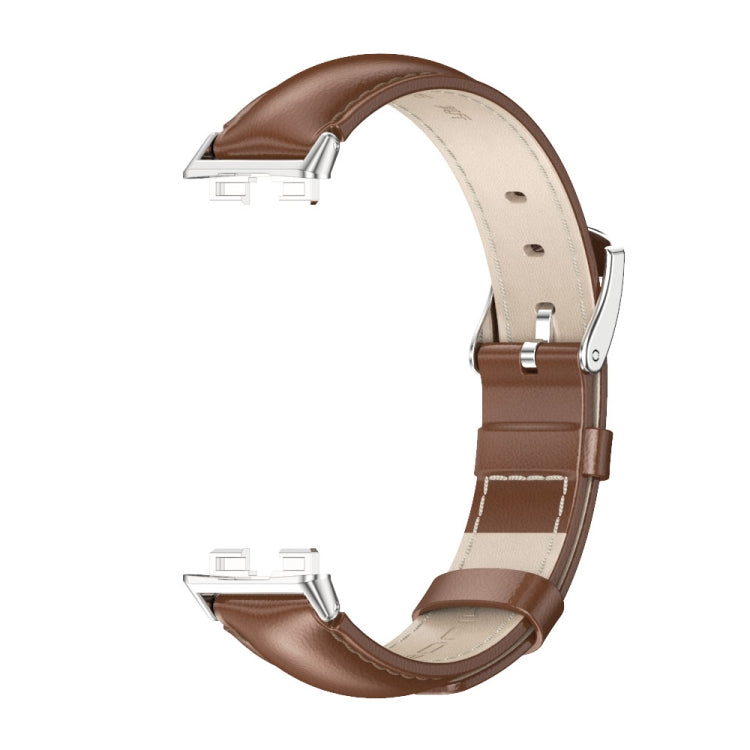 For Huawei Band 8 / 9 / 10 Mijobs Cowhide Leather Watch Band(Brown Silver) - free shipping - PMC TechLife - Order now!