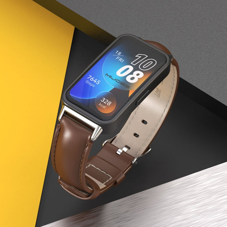 For Huawei Band 8 / 9 / 10 Mijobs Cowhide Leather Watch Band(Brown Silver) - free shipping - PMC TechLife - Order now!