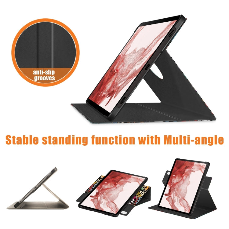For Samsung Galaxy Tab S9 360 Rotation Stand Painted Smart Leather Tablet Case(Graffiti) - free shipping - PMC Jewellery - Order now!