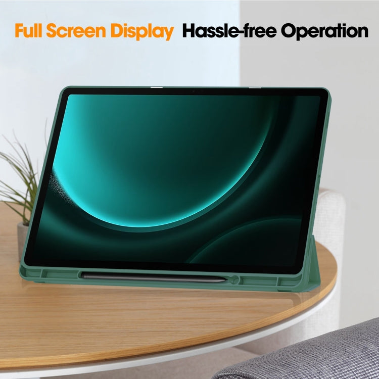 For Samsung Galaxy Tab S9 FE+ 3-Fold Pure Color TPU Smart Leather Tablet Case with Pen Slot(Dark Green) - Galaxy Tab S9 FE+ by PMC TechLife | Online Shopping South Africa | PMC TechLife