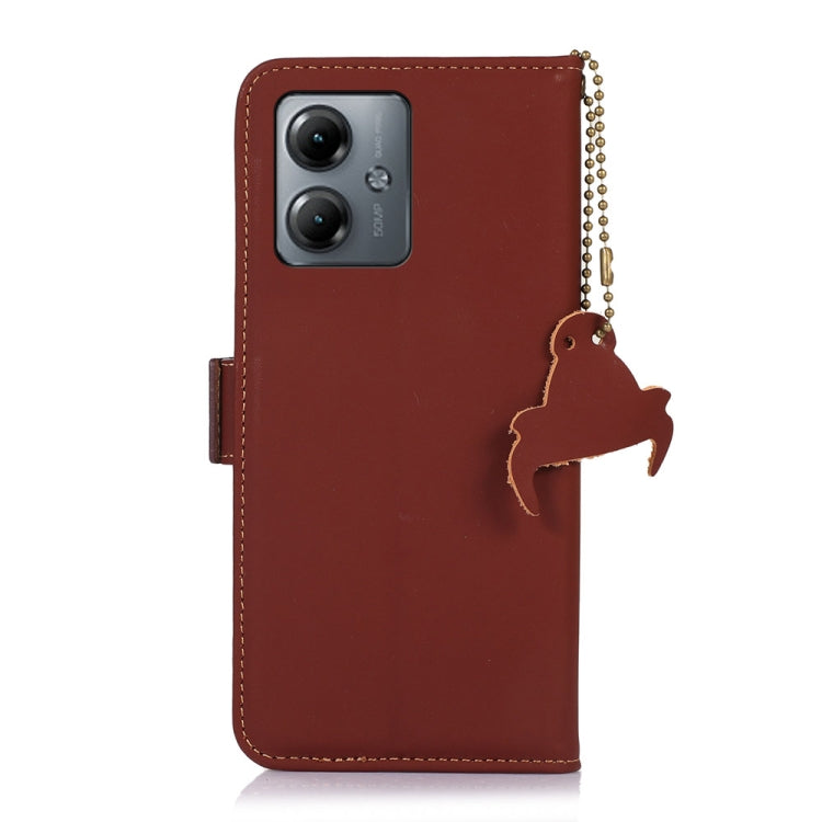 For Motorola Moto G14 4G Genuine Leather Magnetic RFID Leather Phone Case(Coffee) - Motorola Cases by PMC TechLife | Online Shopping South Africa | PMC TechLife | Buy Now Pay Later Mobicred