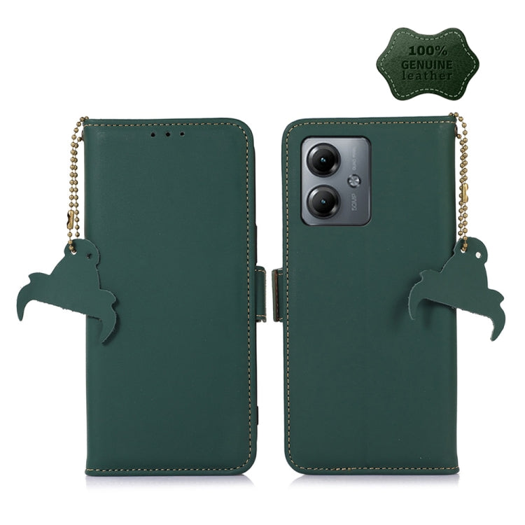 For Motorola Moto G14 4G Genuine Leather Magnetic RFID Leather Phone Case(Green) - Motorola Cases by PMC TechLife | Online Shopping South Africa | PMC TechLife | Buy Now Pay Later Mobicred