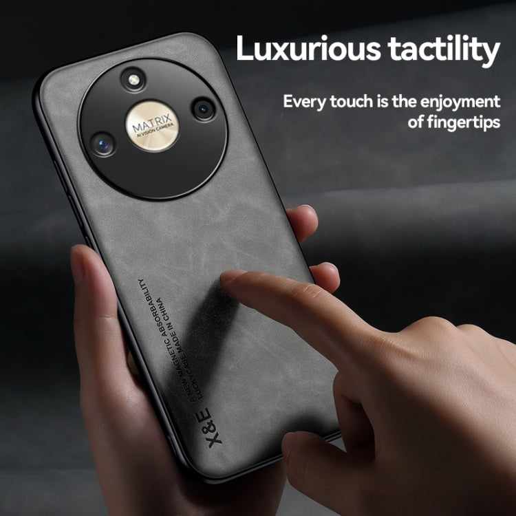 For Honor X9b Skin Feel Magnetic Leather Back Phone Case(Dark Grey) - Honor Cases by PMC TechLife | Online Shopping South Africa | PMC TechLife