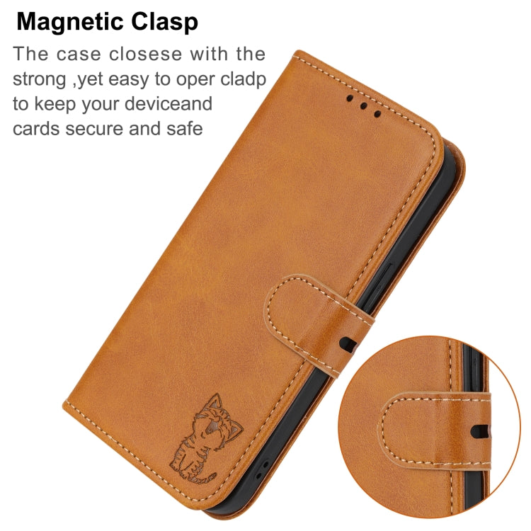 For iPhone 16 Embossed Happy Cat Pattern Flip Leather Phone Case(Yellow) - iPhone 16 Cases by PMC TechLife | Online Shopping South Africa | PMC TechLife | Buy Now Pay Later Mobicred