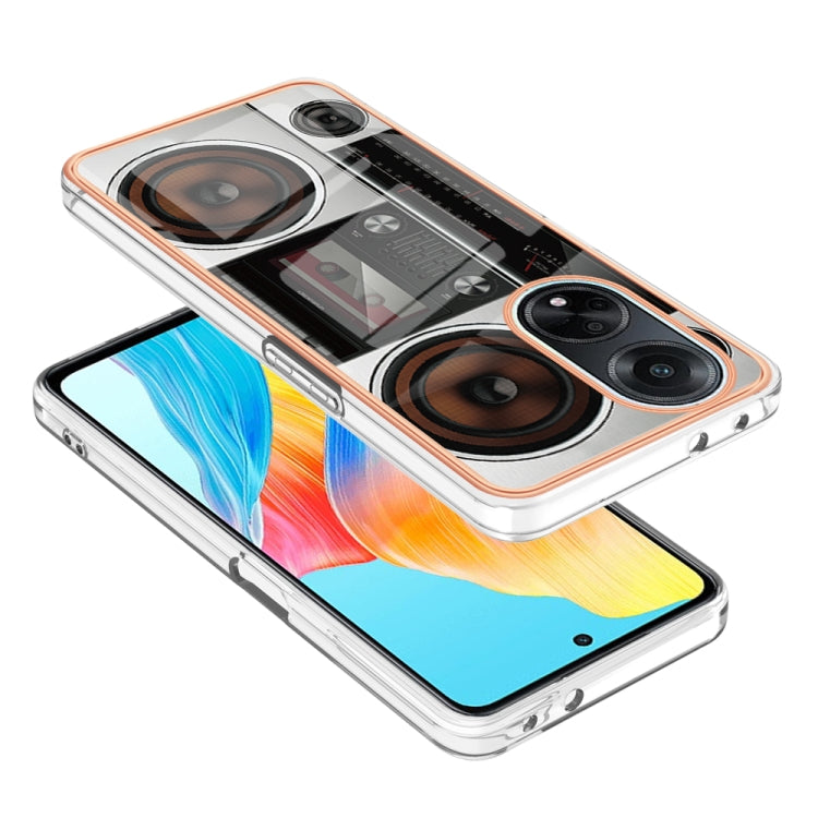 For OPPO A98 Electroplating Marble Dual-side IMD Phone Case(Retro Radio) - OPPO Cases by PMC TechLife | Online Shopping South Africa | PMC TechLife | Buy Now Pay Later Mobicred