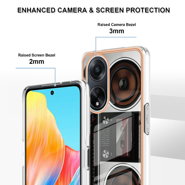 For OPPO A98 Electroplating Marble Dual-side IMD Phone Case(Retro Radio) - OPPO Cases by PMC TechLife | Online Shopping South Africa | PMC TechLife | Buy Now Pay Later Mobicred