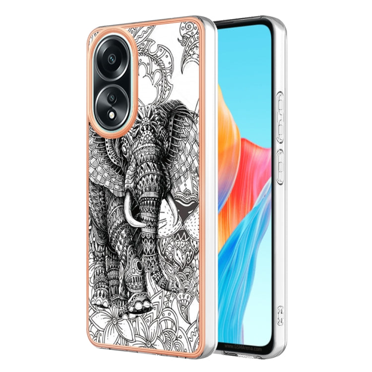 For OPPO A58 4G Electroplating Marble Dual-side IMD Phone Case(Totem Elephant) - OPPO Cases by PMC TechLife | Online Shopping South Africa | PMC TechLife | Buy Now Pay Later Mobicred