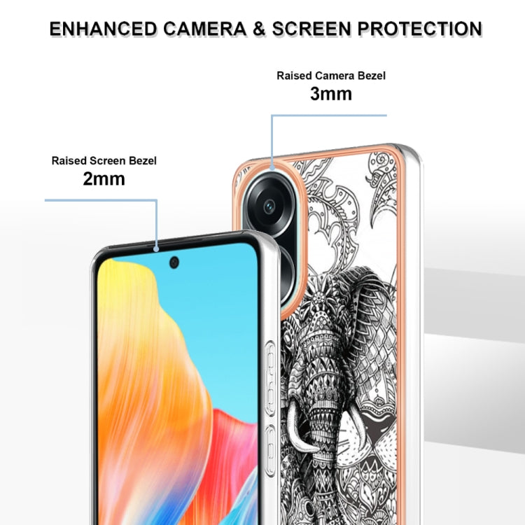 For OPPO A58 4G Electroplating Marble Dual-side IMD Phone Case(Totem Elephant) - OPPO Cases by PMC TechLife | Online Shopping South Africa | PMC TechLife | Buy Now Pay Later Mobicred