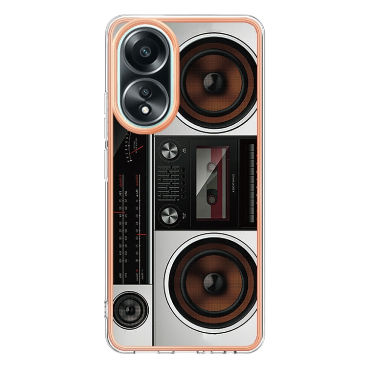 For OPPO A58 4G Electroplating Marble Dual-side IMD Phone Case(Retro Radio) - OPPO Cases by PMC TechLife | Online Shopping South Africa | PMC TechLife | Buy Now Pay Later Mobicred